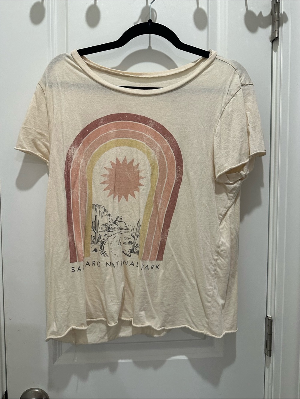 Saguaro National Park Graphic Tee - Cream with Rust & Mustard Rainbow